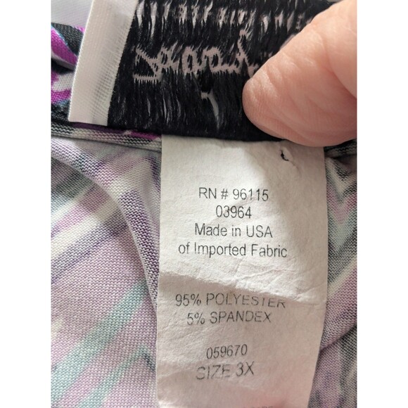 Anthony Richards Top Women 3X Blouse Tunic Black Purple Stretch Mesh Art Chevron - Picture 12 of 13